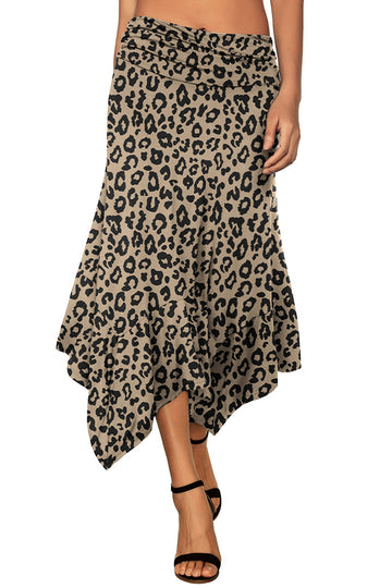 Women's Flowy Handkerchief Hemline Midi Skirt - Animal Print